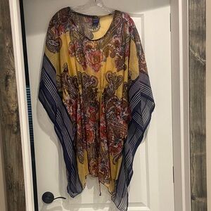 Floral Paisley sheer Kaftan /coverup with Striped Sleeves